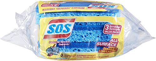 S.o.s Heavy Duty Scrubber Sponge, Home Cleaning Sponges, Dual-Sided Scrubber, Kitchen And Bathroom Sponge, All Surface Use, 3 Count #TOP2