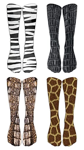 Funny Socks Gag Gifts Animal Feet Paw Socks for Men Women Teens Boys Girls Kids Silly Novelty Socks 4 pairs: zebra, dinosaur, crocodile, giraffe