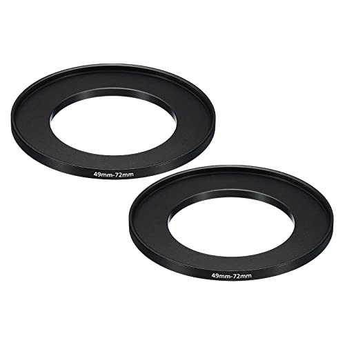 Image of PATIKIL 49mm-72mm Metal Step Up Ring, 2 Pack Camera Lens Filter Adapter Ring Aluminum Filter Adapter Ring for Camera Lenses Hood, Black