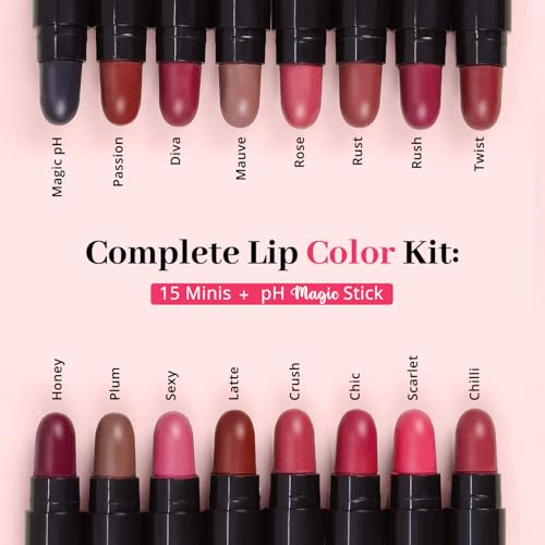 Image of ENN Beauty Mini Velvet Lipstick Set (16 Shades) + pH Magic Stick - Long-Lasting, Ghee & Natural Oil Infused, Velvet Finish, Waterproof & Travel-Friendly Lipstick Combo for Women | 16 Different Shades