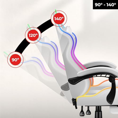 6. Bild von huzaro Force 4.7 Gaming Stuhl Bürostuhl Schreibtischstuhl Gamer Sessel bis 140 kg belastbar Duale Neigung Armlehnen Nackenkissen Lendenkissen Fußstütze RGB Mesh Weiß