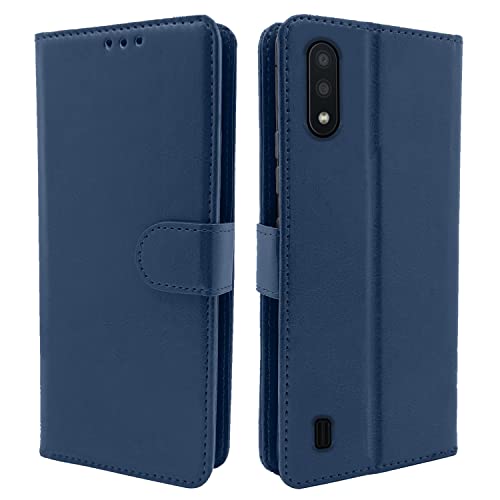 Pikkme Samsung Galaxy M01 Flip Case Leather Finish | Inside TPU with Card Pockets | Wallet Stand and Shock Proof | Magnetic Closing | Complete Protection Flip Cover for Samsung Galaxy M01 (Blue)- Best and cheap mobile covers in India
