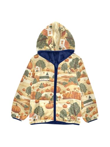 Pumpkin Harvest on The Farm Girls Fleece Jacket Girls Fall Jacket Boys Coats Zip Up Hoodie Children Outerwear 2-10T