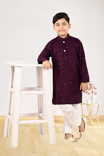 Image of Traditiona Kurta with White Pajama Set, Kids Ethnic Wear, Cotton Blend