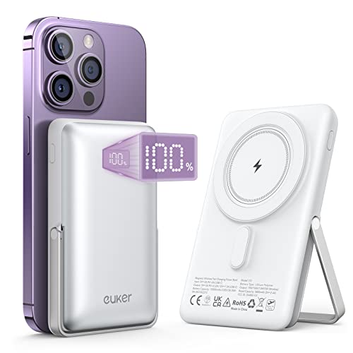 Euker Wireless Portable Charger 10000Mah Magnetic Fast Charging Power Bank, Pd 20W Mag-Safe Battery Pack With Led Display And Foldable Stand For Iphone 13&12/Pro Max/Pro/Mini, Blue #TOP2