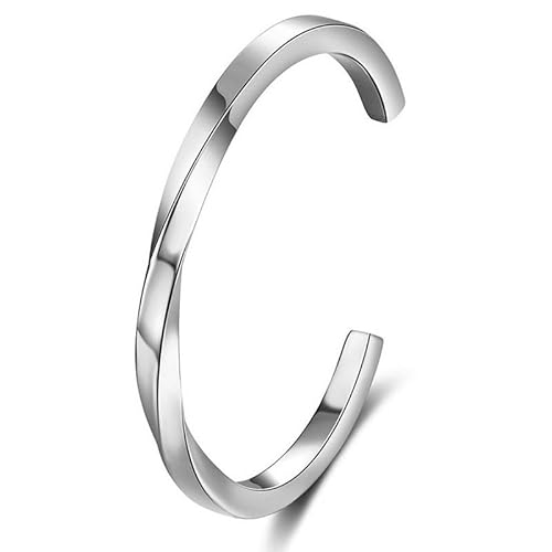 BSLVWG Brazalete sólido para hombres y mujeres brazalete brazalete abierto sólido brazalete torcido brazalete brazalete brazalete regalo Novio Novia brazalete(Plata)