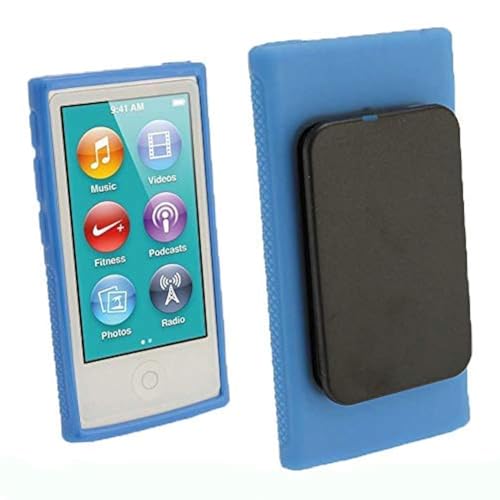 for Apple iPod Nano 7 Case, Belt Clip TPU Rubber Gel Soft Skin Case Cover for Apple iPod Nano 7th Generation 7G 7 + Clear Soft TPU Skin Case Cover (Blue)