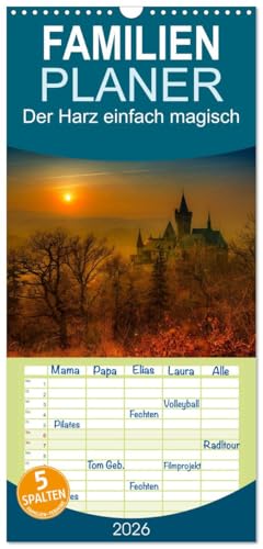 Familienplaner 2026 - Der Harz einfach magisch mit 5 Spalten  Wandkalender 21 cm x 45 cm  CALVENDO  Der Harz in magischen Bildern  CALVENDO Orte