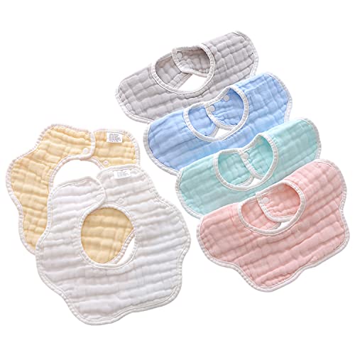 Dosmine HU-XI-201 6 Pack Muslin Bibs Baby Drooling Bibs 360 Rotate Baby Feeding Bibs 8-Layer Adjustable Baby Bibs Food Bibs cover