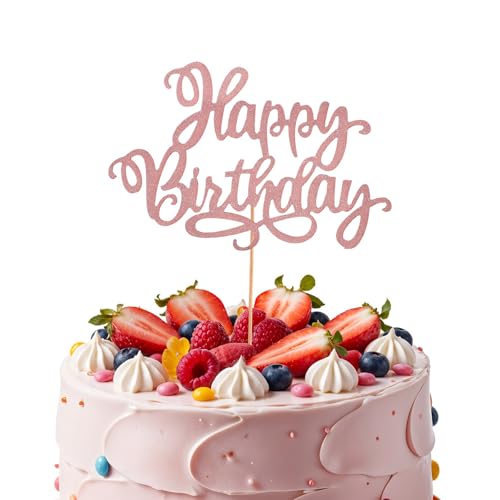 Rosa Happy Birthday Deko Torte, Glitzer Happy Birthday Tortendeko, Kuchen Deko Geburtstag Tortenstecker, Geburtstagskuchen Cake Topper, für Mädchen Geburtstag Jahrestag Thema Party