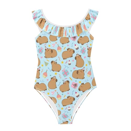 Traje de baño capibara azul de una pieza sin mangas para niñas
