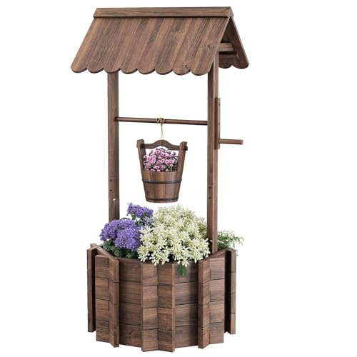 ZSYWODFO Wishing Wells for Outside,Wooden Wishing Well Planter,Rustic Flower Planter for Garden Patio Lawn Backyard Home Decor-21.7X21.7X47.25IN