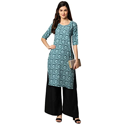 Image of Pinkmint Women's Crepe Grey Color Floral Printed Straight Kurti[NB-530357]