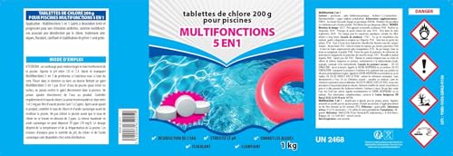 BSI Chlore Multifonctions 5 en 1 - Désinfectant, Anti-Algues et Clarifiant - Idéal pour Piscine et Spa - Galets 200g - 1