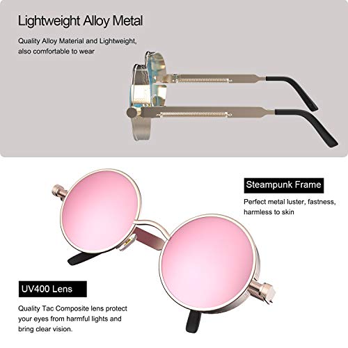 Image of PROUDDEMON Retro Gothic Steampunk Sunglasses for Women Men Round Lens Metal Frame