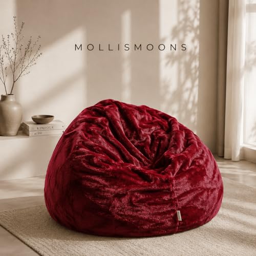 Image of Mollismoons Limited Edition Luxury Faux Fur Bean Bag XXXXL 50 Inch Single Seater, Super Soft with Durable Matte Base, Bean Bag Chair Cover Without Beans (Cherry Maroon Dark)