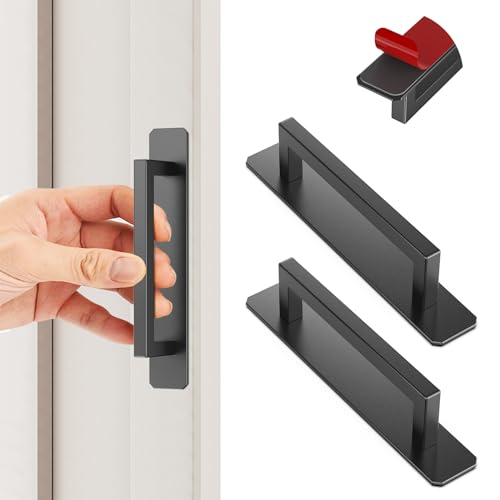 KIKISML 2 Stück Selbstklebende Möbelgriffe, Aluminium Schrankgriffe, Schubladengriffe, Ohne Bohren Griffe, Türgriff für Küchen/Balkontür/Schiebetür/Fenster (150mm Schwarz Quadrate)