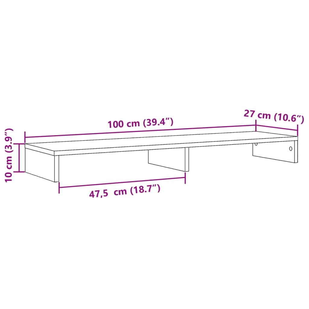 Supporto per monitor bianco, 100 x 27 x 10 cm, in legno per un lavoro ergonomico, adatto per due monitor, con vano portaoggetti, regolabile in altezza, stabile supporto per laptop e PC