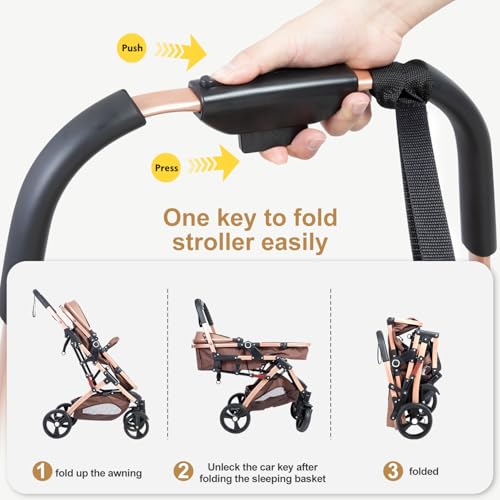 2 in 1 Baby Stroller Newborn Foldable Pushchair with Adjustable Canopy Folding High Landscape Infant Carriage, Anti-Shock Toddler Pushchair - Image 5