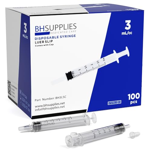 Image of BH Supplies 3ml Luer Slip Tip Syringe - with Caps - (No Needle) - Sterile, Individually Wrapped - 100 Syringes