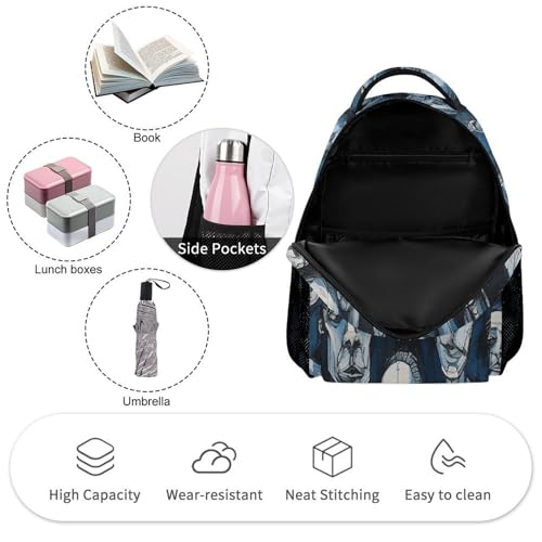Blue And Black Faces Backpack for Travel, Ultra Durable Small Bookbag Lightweight Daypack for Women Men3