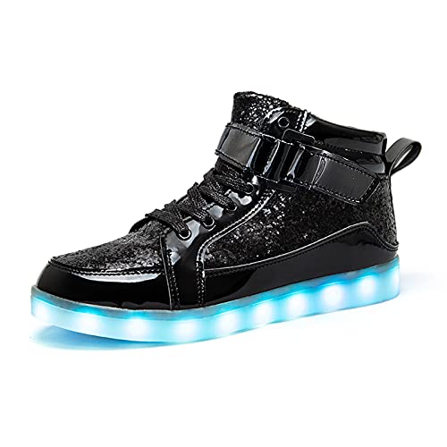 IGxx Men LED Light Up Sneakers for Men High Top LED Shoes Light Up USB Recharging Shoes Women Glowing Luminous Flashing Light Shoes LED Kids Halloween White