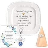 Mother & Daughter Wedding Gift: Ceramic Jewelry Tray with Ring Holder Tower - Something Blue for Bride