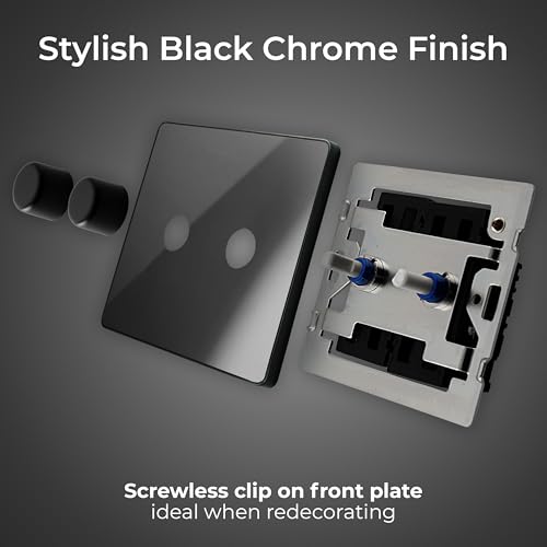 BG Electrical Intelligent Double Wall Dimmer Switch, 2 Way, Screwless Front Plate, Evolve, Black Chrome, 200W, PCDBC82B