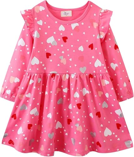 Girls Valentines Dresses Toddler Kids Heart Long Sleeve Dress Ruffle Casual Sundress Cotton Holiday Clothes