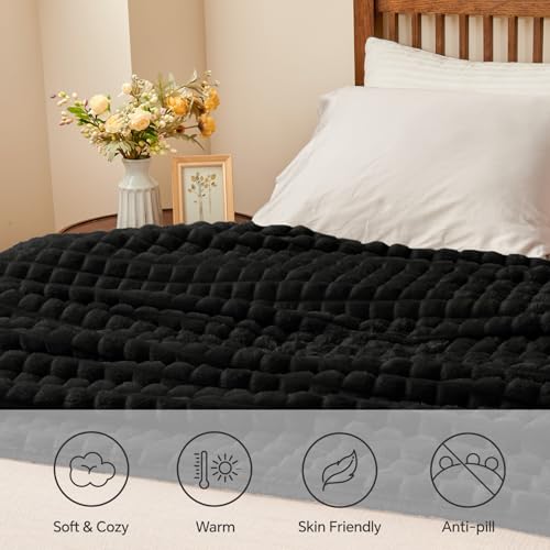 Image of BEDELITE Black Checked Fleece Throw Blankets Queen Size for Bed, 90x90 Inch