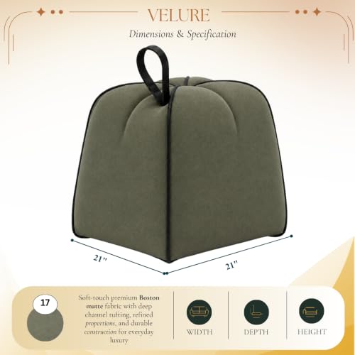 Image of CASASTYLE Signature Velure Suri Accent Pouf | Boston Fabric | 40D High-Density Foam | (Sage Olive Green) | Footrest, Vanity Ottoman & Accent Seat for Home, Office & Hotel
