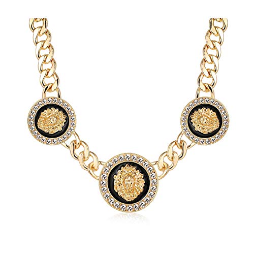 Women's Basketball Wives Style Gold-Plated 3 Lion Heads Necklace Hip Hop Statement Chunky Chain Choker Necklace