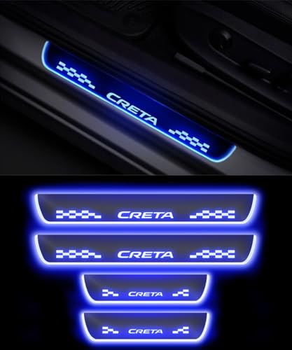 Image of Fabtec Car Door Foot Step LED Sill Plate with Mirror Finish LED Sill Plate Welcome Light Compatible with Hyun Dai Creta Set of 4PCS, Blue (6 Month Warranty)