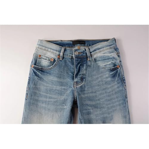 Mnjyihy Men Blue High Street Distressed Jeans High Stretch Skinny Button Fly Straight Leg Ripped Jeans Pants3