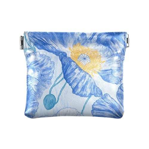 Bhoutan – Petit porte-monnaie en cuir pour femme, motif coquelicot bleu avec fleurs, bijou portable pour filles et femmes