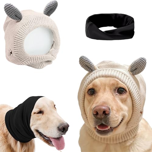 Image of Quiet Ears for Dogs Anxiety Barking Dog Ear Covers Muffs Snood for Noise | 2PCS Ear Hearing Earmuffs Fireworks Protection Anti Anxiety Dog Hat Large Dog (Purple & Grey)