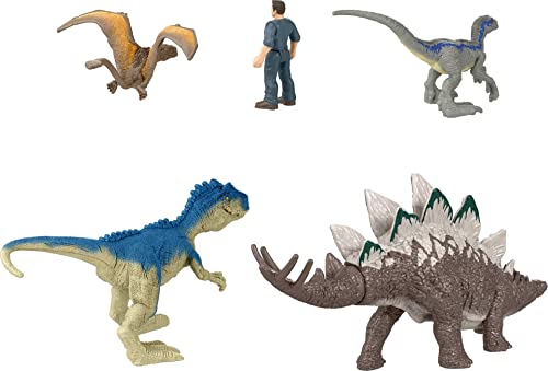 Jurassic World Toys Dominion Chaotic Cargo Pack Of 5 Mini Figures, 1 Human & 4 Dinosaur Toys In Cargo Truck-Themed Package #TOP4