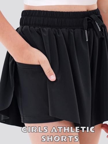 MODERN ASIR 3 Pack Girls Flowy Shorts with Spandex Liner 2-in-1 Youth Butterfly Skirts for Fitness, Running, Sports3