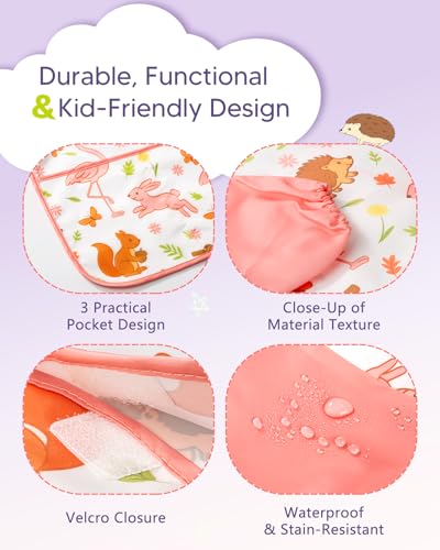 Oiomniv Kinder Malschürze 2 Stück – Wasserdichte Malkittel mit langen Ärmeln und 3 Taschen, waschbare Schürzen für Kinder von 3–8 Jahren