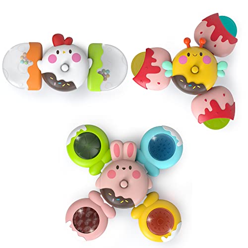 Image of LiKee Strong Suction Cup Fidget Rotating Sensory Bath Toys for Baby Christmas Stocking Stuffers, Airplane Car Travel Table & Window Toys for Toddler Boys and Girls, 12+ Months