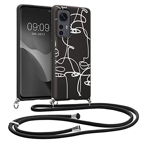 kalibri Coque Compatible avec Xiaomi 12 / 12X - Étui de Protection Souple en Paille de blé et TPU - Coque avec Collier - Blanc-Noir Cover