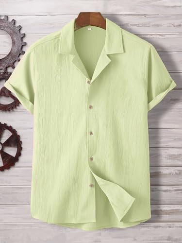 Image of TAGDO Men's Regular Fit Textured Fabric Shirts | Camp Collar & Short Sleeve Button-Down Shirt for Man | Comfortable with Smart Casual Look, Summer Beachwear (5171)