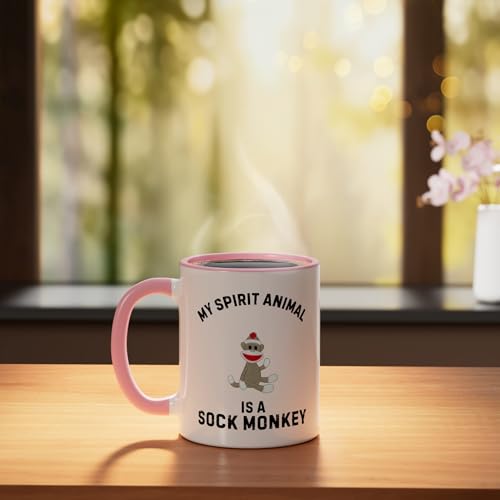 Taza de Cerámica Funny Sock Monkey Rosa/Blanco 11 oz miniatura 3