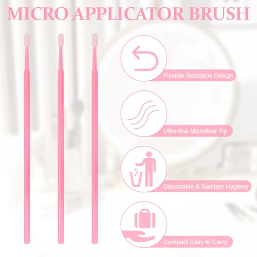 BUTBU 100 Stk Einweg Microbürsten Wimpernverlängerung, Wimpernverlängerungs Bürsten, Beauty-Salon & Hausgebrauch Eyelash Brush, Microbürstchen fürLashes Graft, Makeup, Mundpflege(Rosa)
