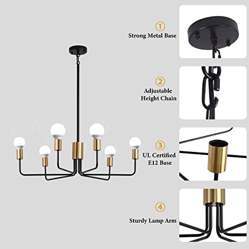 Kostomo Farmhouse Chandeliers, 6-Light Classic Candle Chandelier Brass Black Ceiling Chandeliers For Bedrooms Chandelier Light Fixture Kitchen Island Pendant Lighting #TOP6