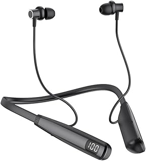 Earphones wireless Bluetooth, new Bluetooth 5.2 playtime up to 100 hours LED battery display, Bluetooth earphones with microphone, neck wearing running headphones in-ear noise cancelling (Y10)