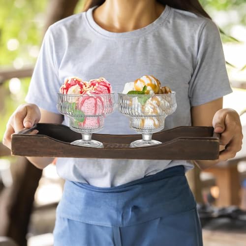 Image of Glassbunny Ice Cream Sundae Glass Bowl Set of 6, Clear Stripes Footed Dessert Bowls Crystal Glass Dessert Cups Perfect for Sundae, Ice Cream, Fruit, Salad, Cocktail, Trifle 300ml