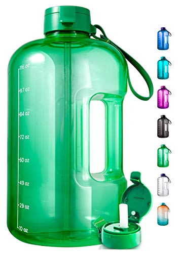 1 Gallon Water Bottle With Time Marker - Large Water Bottle Gallon Water Bottle Motivational One Gallon Water Bottle With Straw 1 Gallon Water Jug With Time Marker 1 Gallon Big Water Bottle Green