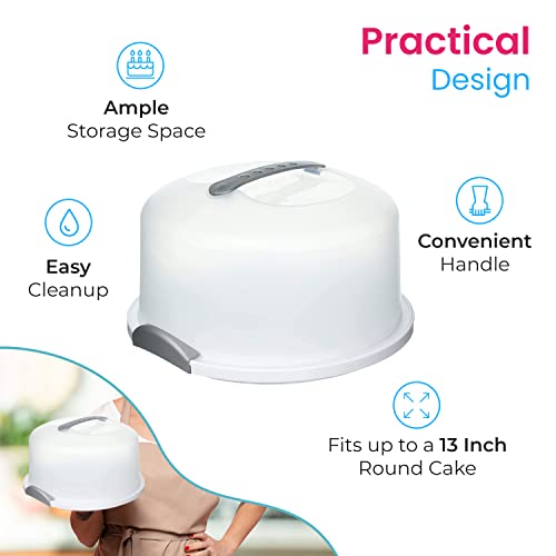 Xl Cake And Cupcake Carrier & Holder, Storage Container With Lid And Handle, Holds Up To 12 Inch 3-Layer Cake, White Gray Translucent Dome - Perfect For Transporting Cakes, Cupcakes, Or Other Desserts #TOP4