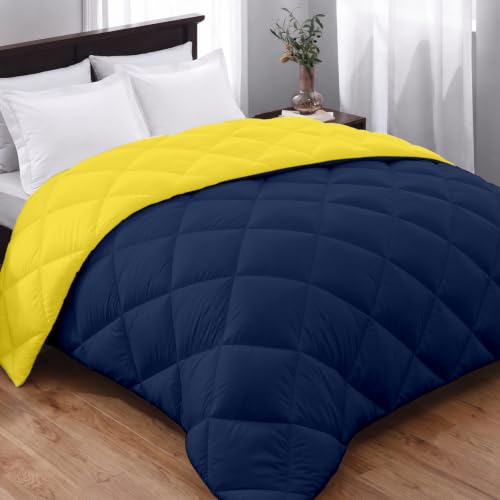 Image of AYKA Reversible Comforter 220 GSM Microfiber Reversible AC Comforter /Blanket for Winter /Quilt /Duvets for King Size Double Bed Comforter (90 * 100, Yellow & Navyblue)| TC - 220